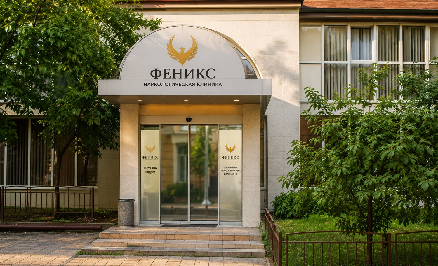 Вход в наркологическую клинику «Феникс» в Лосино-Петровском